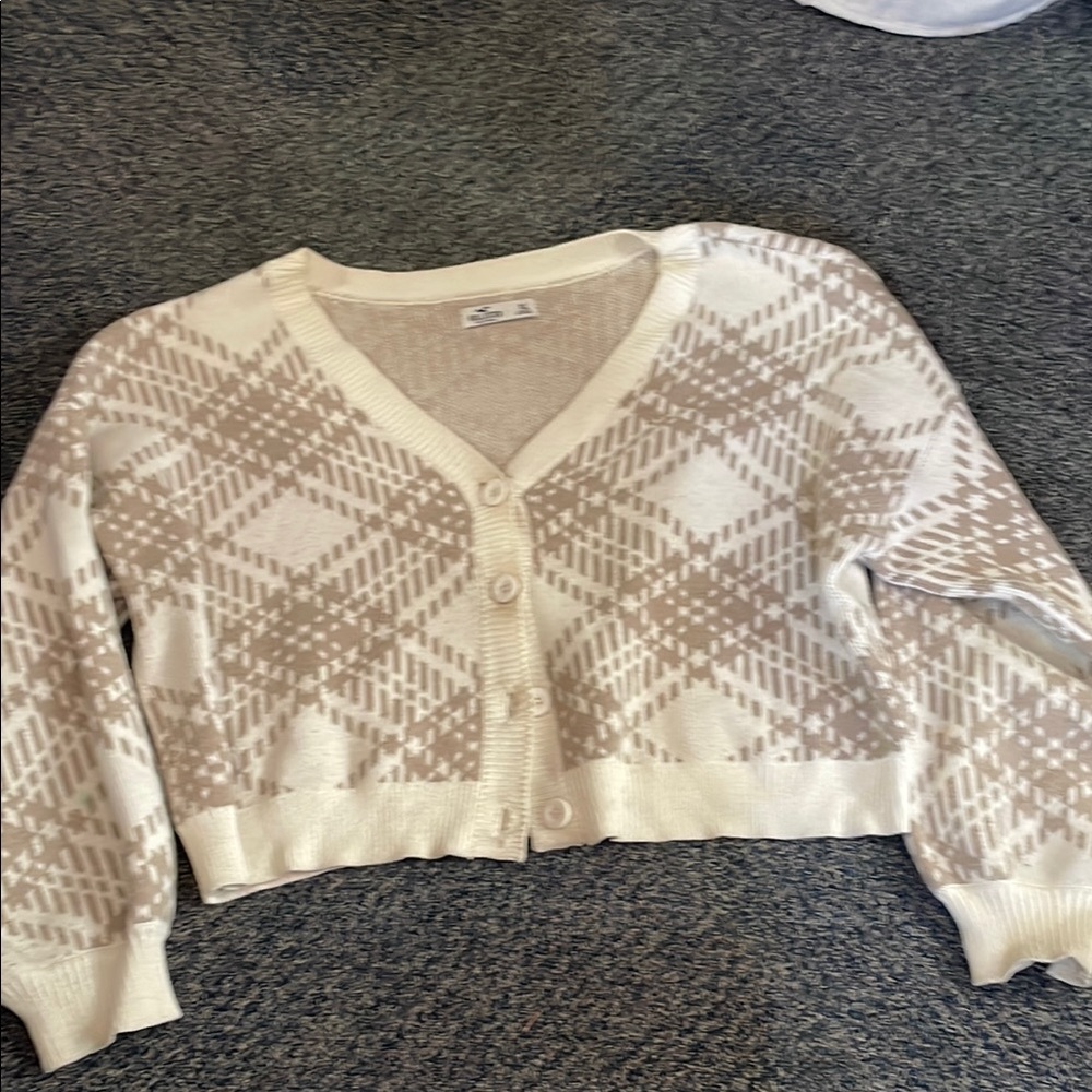 Plaid Cream Cardigan Sweater